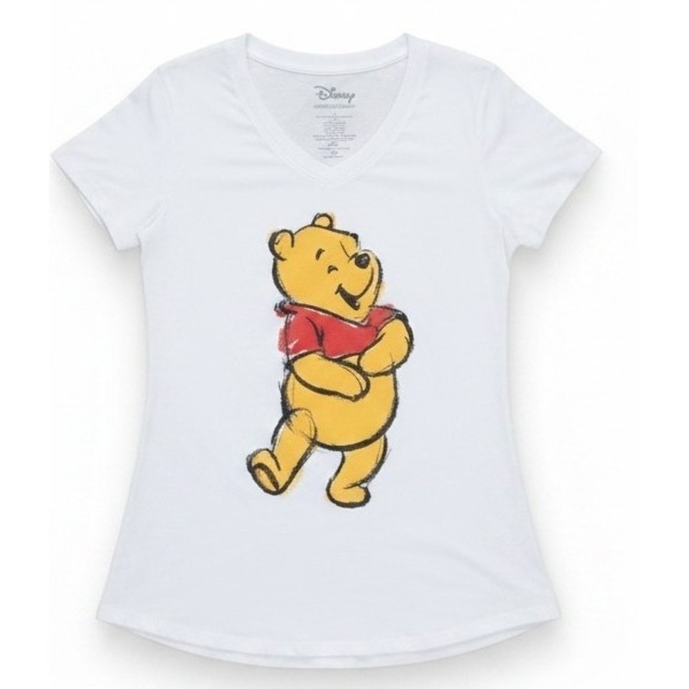 Disney Winnie‎ The Pooh Womens XS White V Neck T Shirt Short Sleeve Graphic Tee